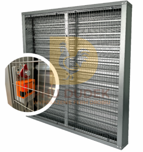 Żaluzja  nierdzewna A2 z siatką i siłownikiem Belimo (wbudowany) 138x138 (złożona)